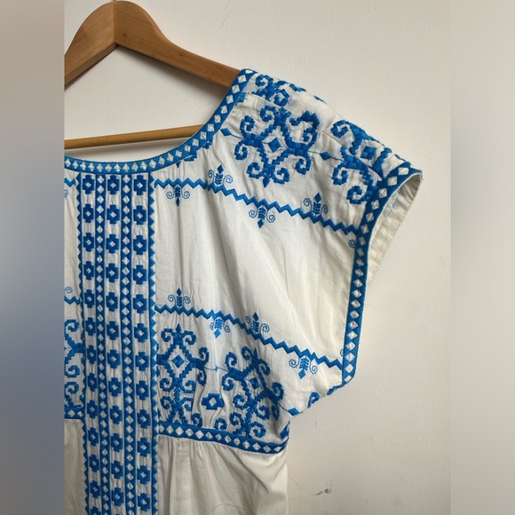 Tibi New York Silk-Cotton Blue Embroidered White Dress size 6 - Picture 2 of 11